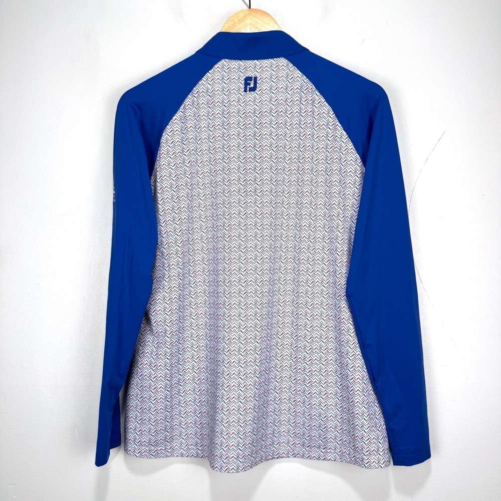 FootJoy Floral Sketch Lisle Pullover Women Large White Blue Golf Quarter Zip - Picture 2 of 11